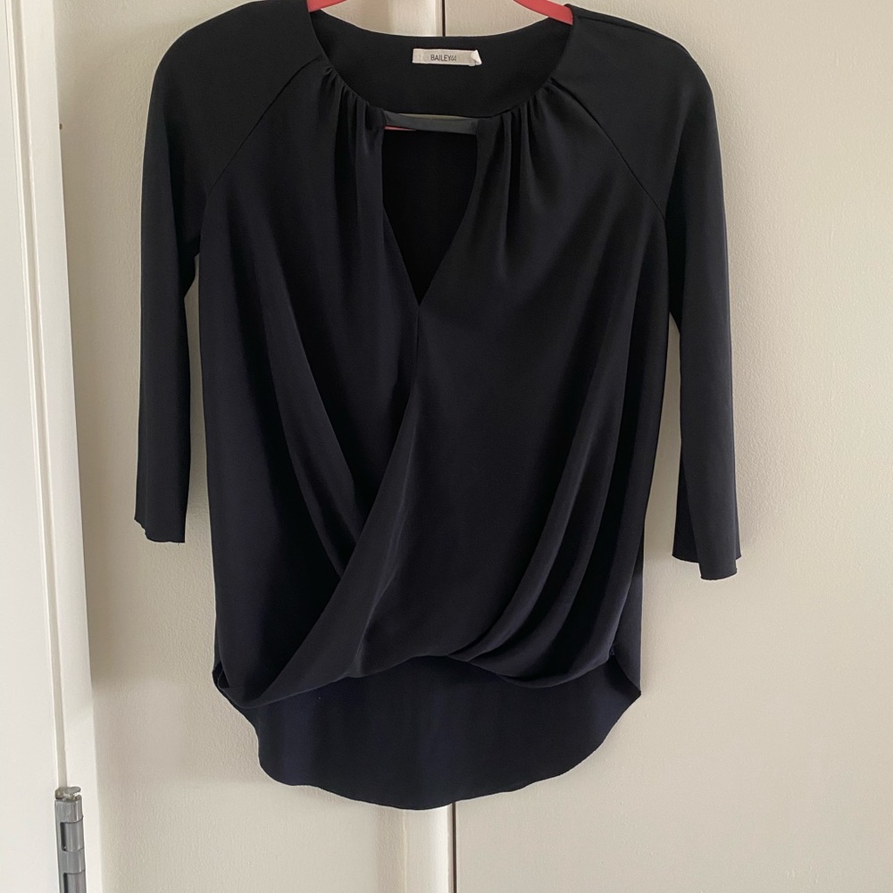 Bailey Blouse, Black V-Neck with Leather Strap